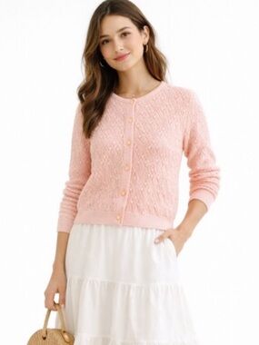 VINTAGE Coquette Pastel Pink Bobble Cardigan 60’s 70’s Sidney Gould Pointelle M